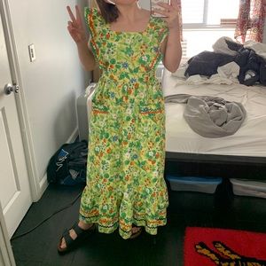 Vintage 1960s ric rac trimmed ruffle maxi frock